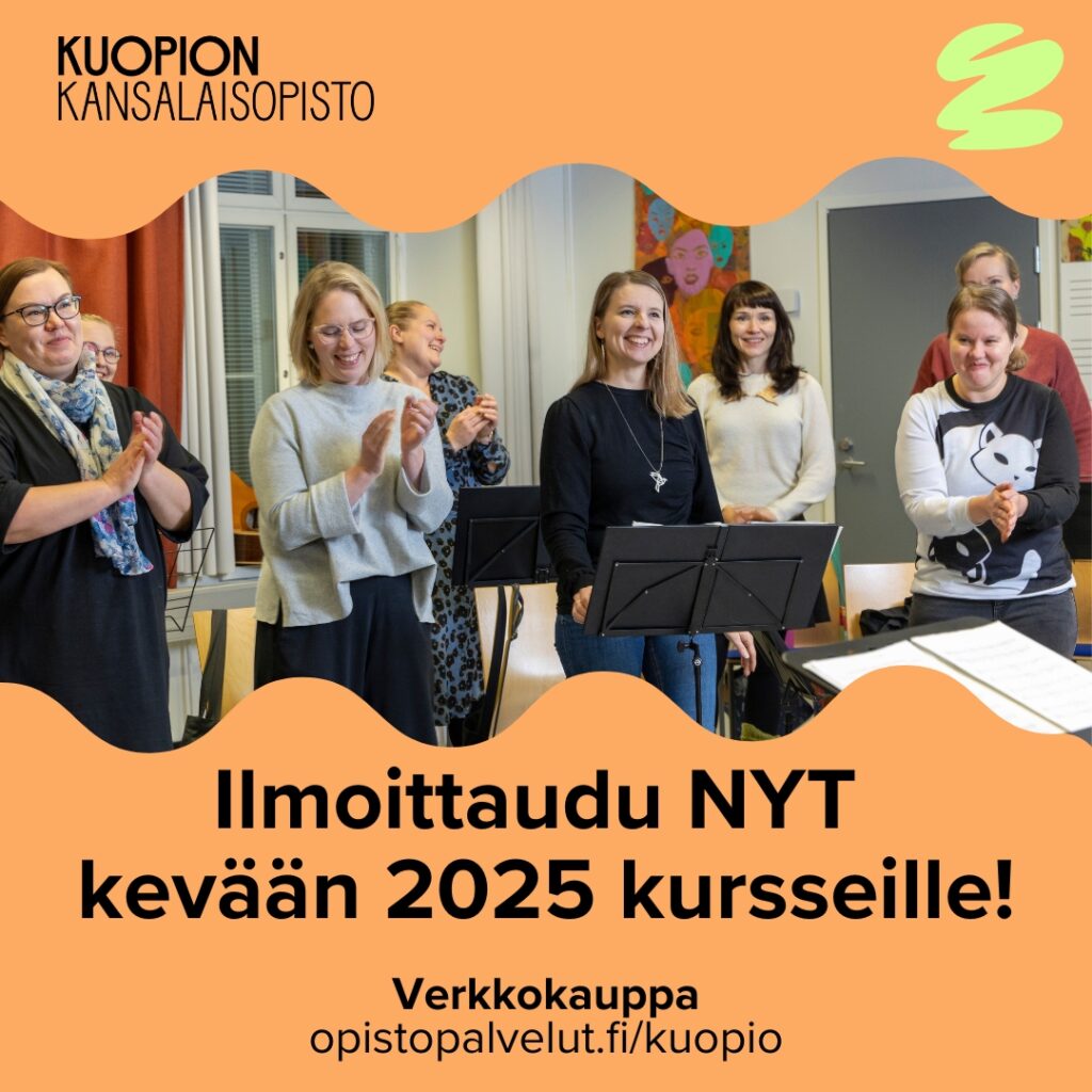 Kuopion kansalaisopisto. Ilmoittaudu nyt kevään 2025 kursseille. Kuvituskuva.