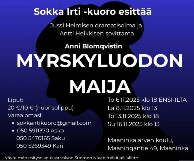 Kuopion kansalaisopisto. Myrskyluodon Maijan juliste. Kuvituskuva.