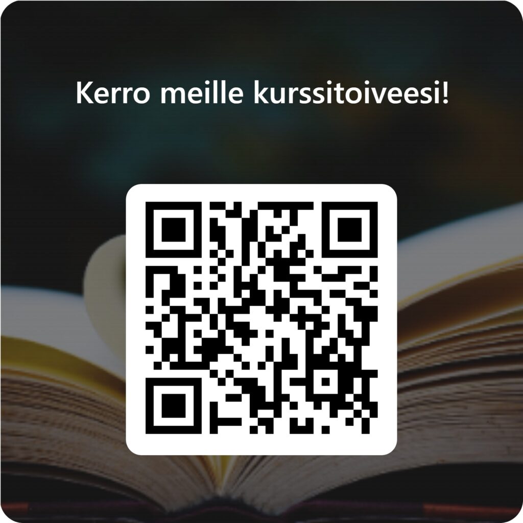 Kuopion kansalaisopisto. Kurssitoivekysely 2025.Kuvituskuva ja QR-koodi.