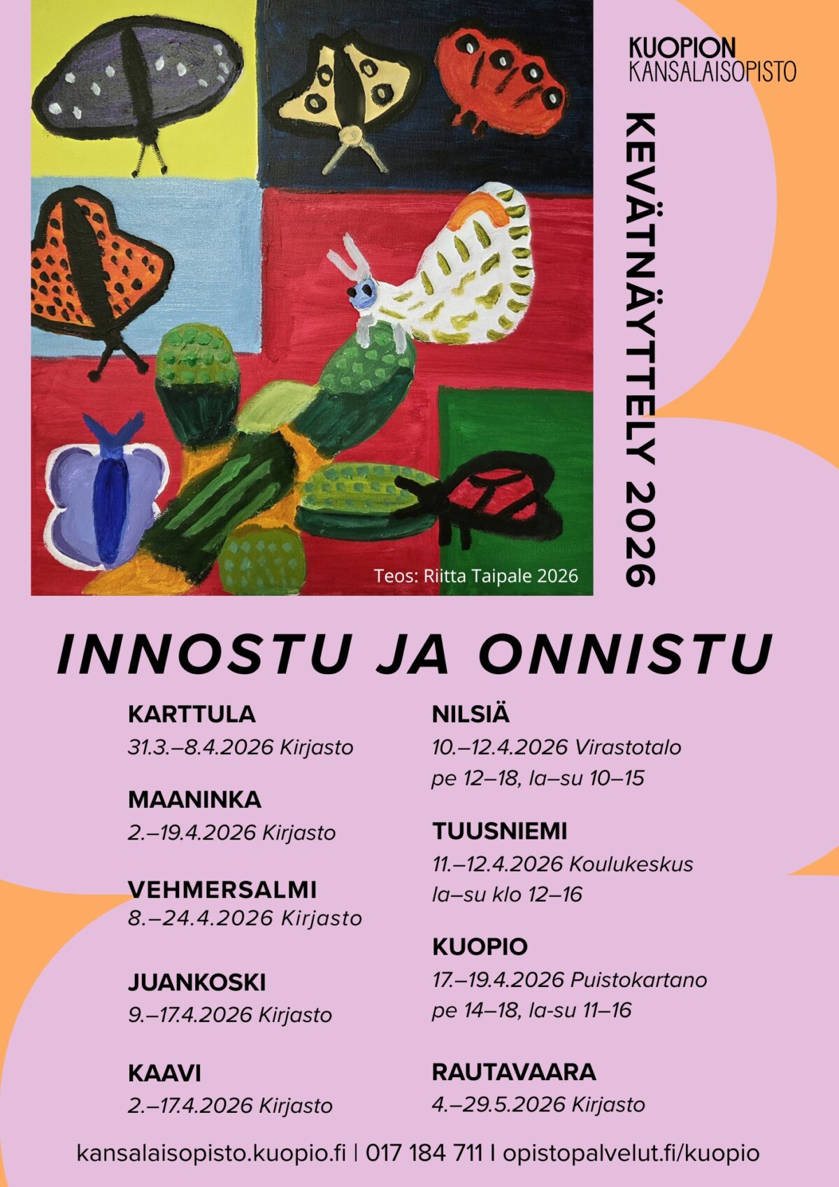 Kuopion kansalaisopisto. Innostu ja onnistu-kevätnäyttelyt 2026. Kuvituskuva.