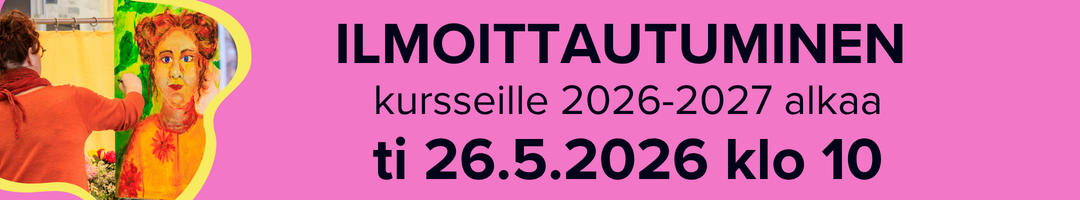 Kuopion kansalaisopisto. Ilmoittautuminen kursseille 2026-2027 alkaa ti 26.5.2026 klo 10. Kuvituskuva.