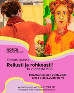 Kuopion kansalaisopisto. Ilmoittautuminen lukuvuodelle 2026-2027 alkaa ti 26.5.2026 klo 10. Kuvituskuva.