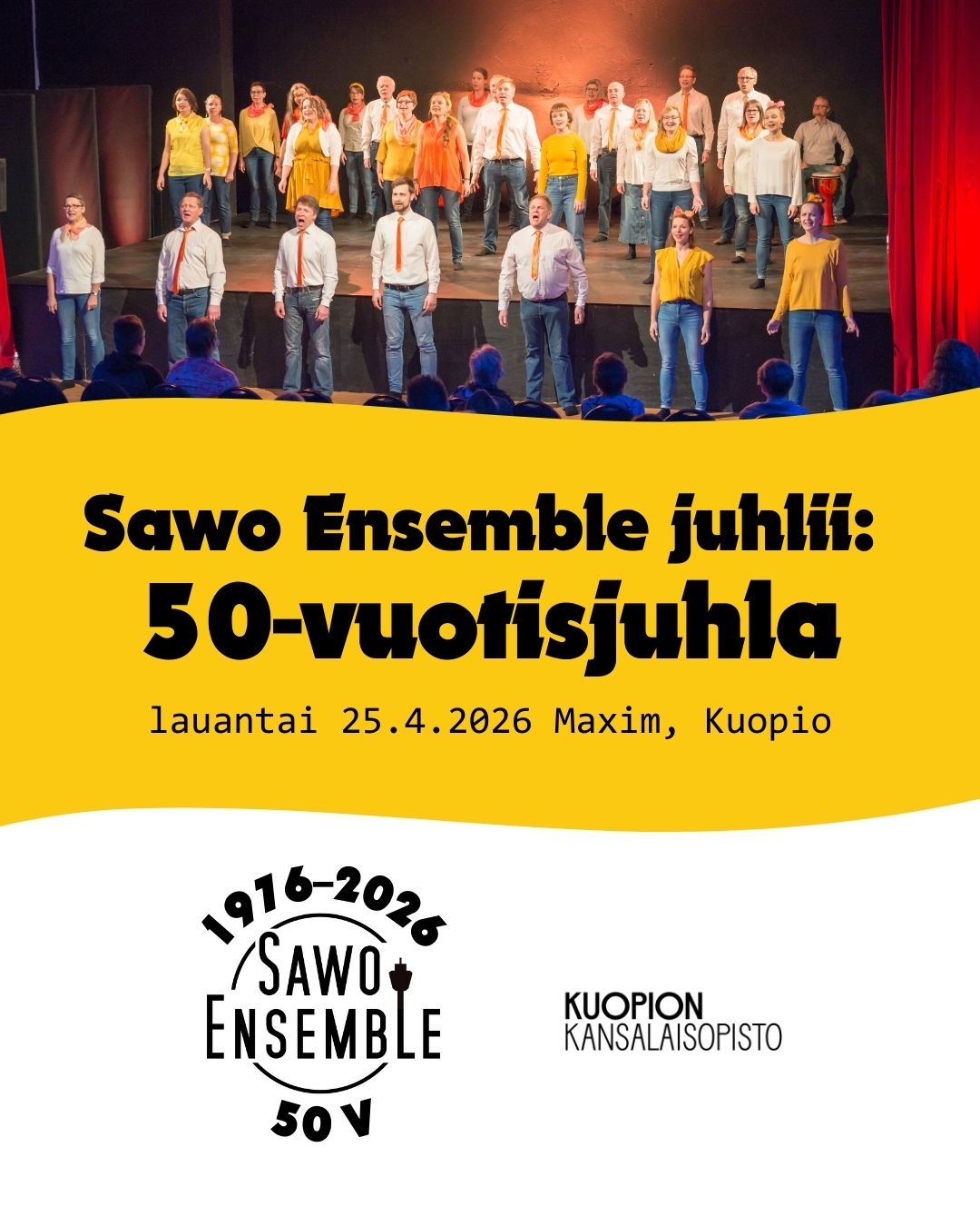 Kuopion kansalaisopisto. Sawo Ensemble juhlakonsertti 25.4.2026. Kuvituskuva.