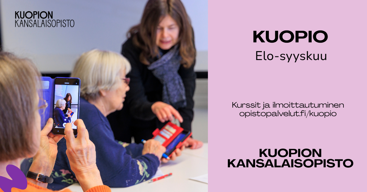 Kuopion kansalaisopisto. Elo-syyskuun kurssit Kuopio. Kuvituskuva.