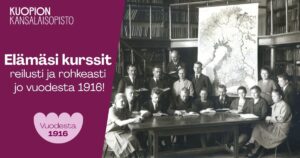 Kuopion kansalaisopisto 110 vuotta. Opiskelijoita 1920-luvulla. Kuvituskuva.