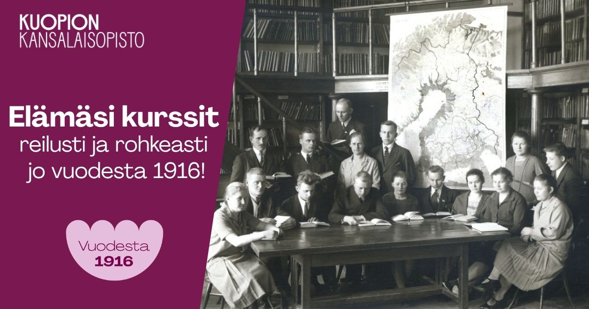 Kuopion kansalaisopisto 110 vuotta. Opiskelijoita 1920-luvulla. Kuvituskuva.