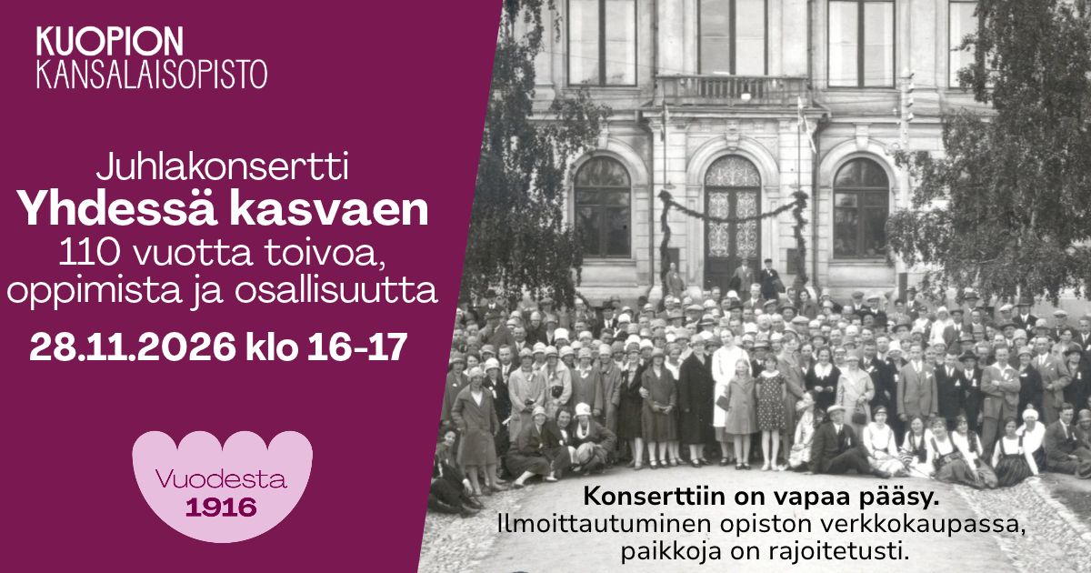 Kuopion kansalaisopisto. Juhlitaan 110-vuotista taivalta. Kuvituskuva.